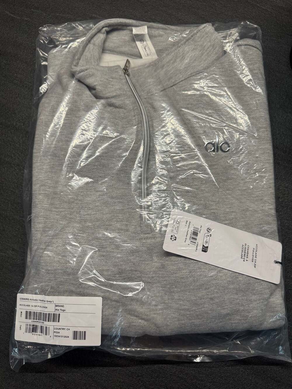 Alo Yoga Accolade 1/4 Zip Pullover Athletic Heather Grey Large
